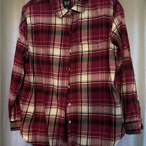 GAP Women’s Dark Magenta and White Plaid Shirt